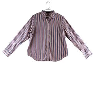 Lauren Ralph Lauren Womens Striped Button Long Sleeve Top Patriotic Cotton Large